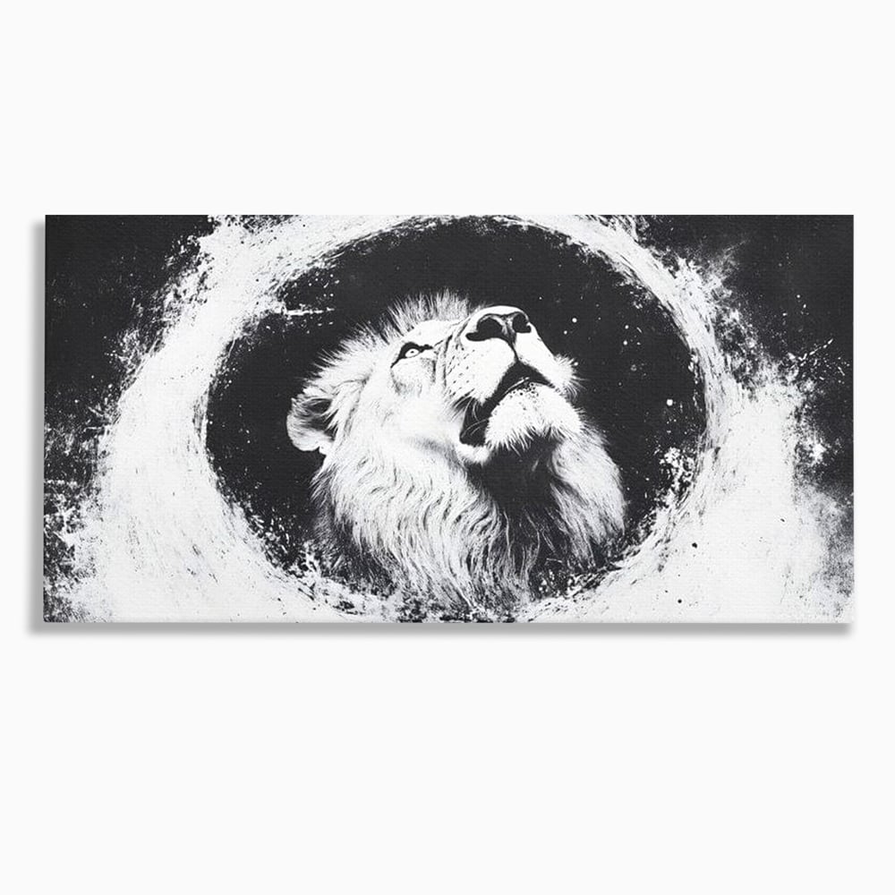 Tablou canvas cu tablou canvas cu leu alb si negru, fara rama, pe sasiu de lemn